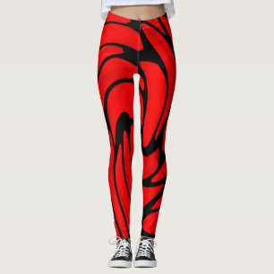Leggings Soie rouge et guêtres simili cuir noires