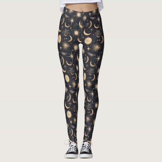 Leggings Soleil céleste et étoiles Ciel nocturne (Devant)