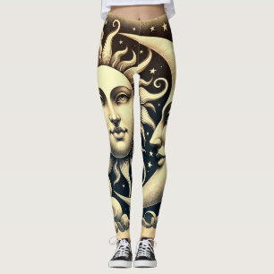 Leggings Soleil céleste vintage et lune