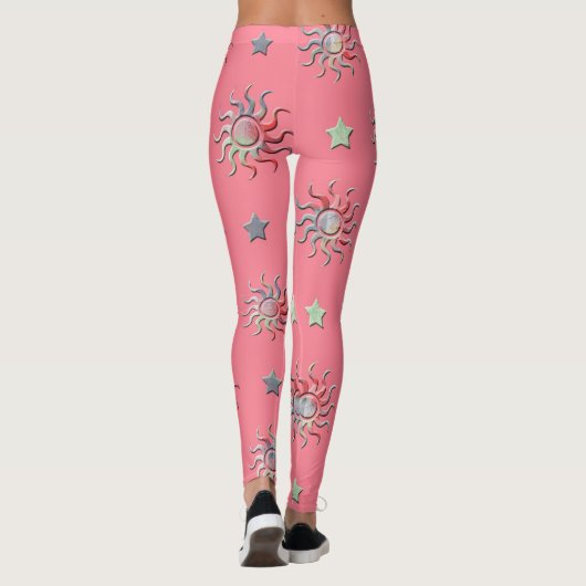 Leggings Soleil rose et étoiles motif (Dos)