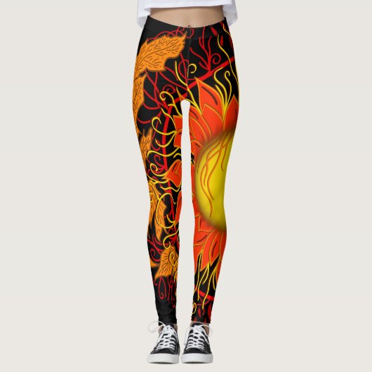 Leggings Soleil Tangled, Sunrays Abstrait Orange Moderne (Devant)