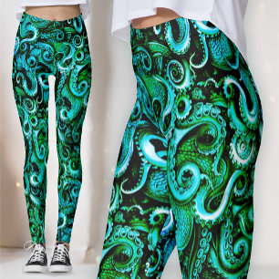 Leggings Sorcière de mer bioluminescente Kraken sarcelle