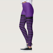 Leggings Sorcière d'Halloween amusante violet noir rayé (Gauche)