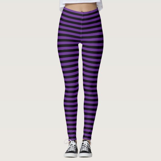 Leggings Sorcière d'Halloween noire et violette (Devant)