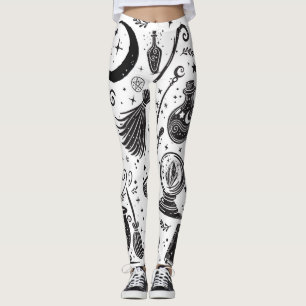 Leggings Sorcière Magique Wiccanne Païenne Fantaisiste Noir