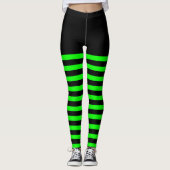 Leggings Sorcière rayée d'Halloween verte et noire (Devant)