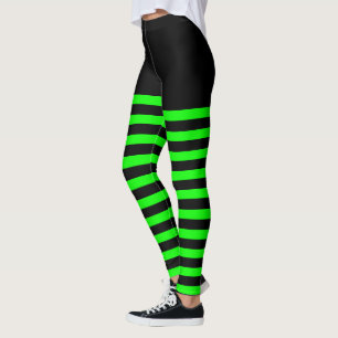Leggings Sorcière rayée d'Halloween verte et noire