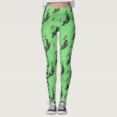 Leggings Sorcières d'Halloween noir Salles Motif vert (Devant)