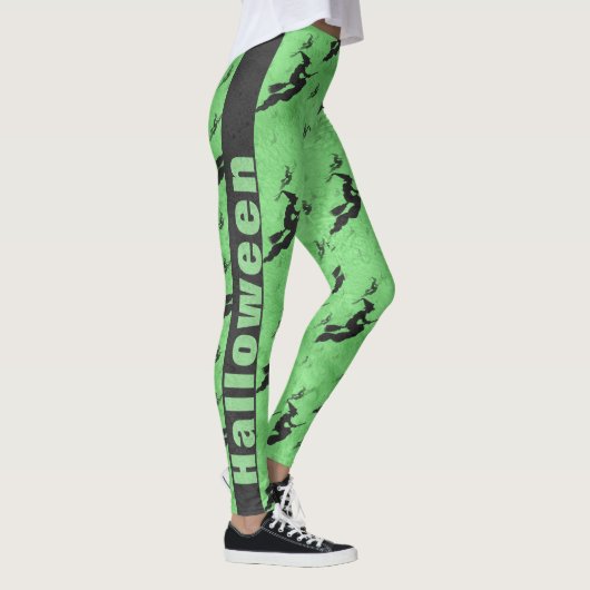 Leggings Sorcières d'Halloween noir Salles Motif vert (Droite)