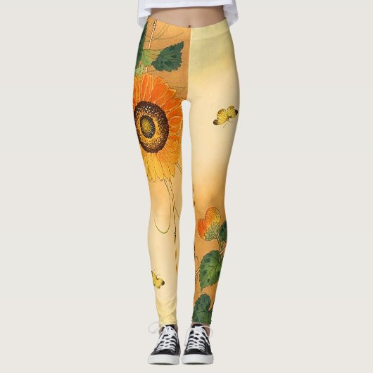 Leggings SOUFFLE, BOUTEILLE, FEUILLE VERT Floral japonais (Devant)