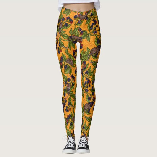 Leggings Souris et mûres sur jaune (Devant)