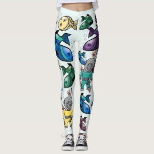 Leggings Sous la mer - poissons et plongeurs colorés