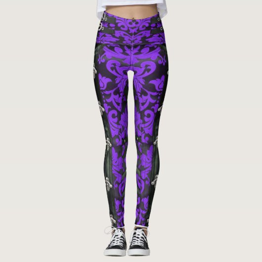 Leggings spandex de Steampunk victorien violet Flo (Devant)