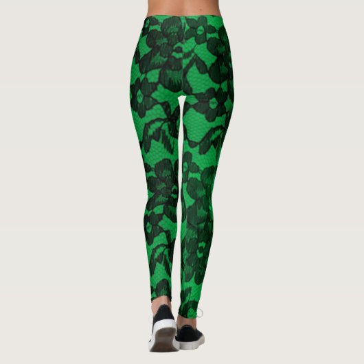 Leggings Spandex Elegant Faux Lace Vert & Noir (Dos)
