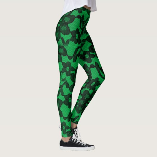 Leggings Spandex Elegant Faux Lace Vert & Noir (Droite)