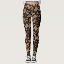 Leggings Spandex Tan & Black Elegant Faux Lace