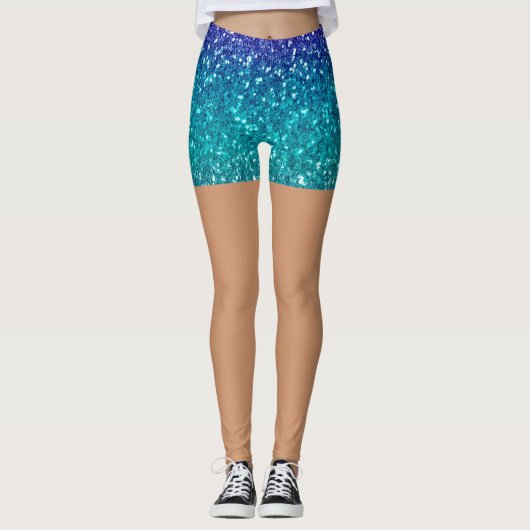 Leggings Sparkling Teal Blue Glitter Skin Tone Women's (Devant)