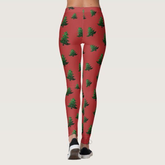Leggings Sparkly sapin vert étincelle rouge motif (Dos)