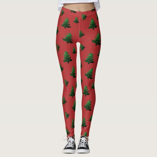 Leggings Sparkly sapin vert étincelle rouge motif (Devant)