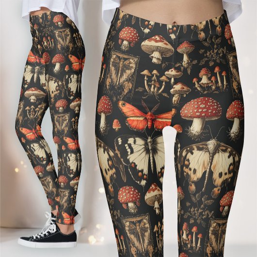 Leggings Spécimen de champignon gothique Papillon rouge de