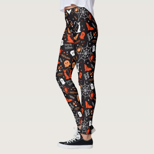 Leggings Spider Bat Chat Web Trick Ghost Halloween Éffrayan (Gauche)
