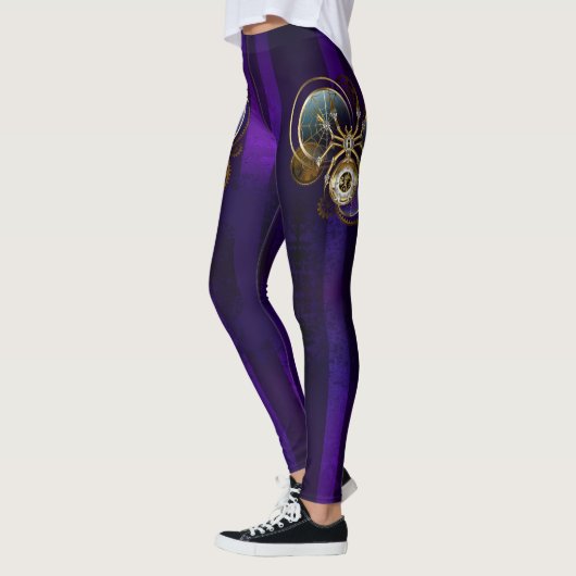 Leggings Spider Steampunk sur Arrière - plan pourpre (Gauche)