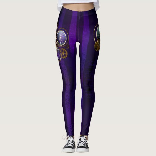 Leggings Spider Steampunk sur Arrière - plan pourpre (Devant)