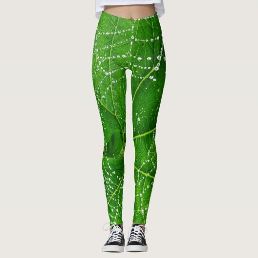 Leggings Spider Web Green Jardin Feuille Conçu Naturel (Devant)