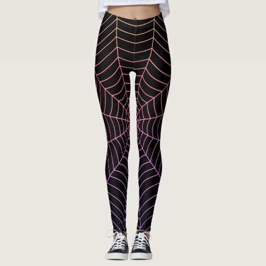 Leggings Spider web noir violet orange motif Halloween (Devant)
