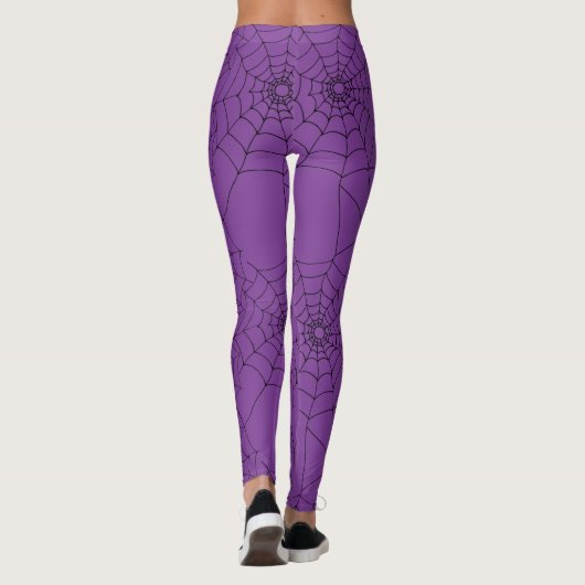 Leggings Spider Webs Cobwebs violet et noir à motifs (Dos)