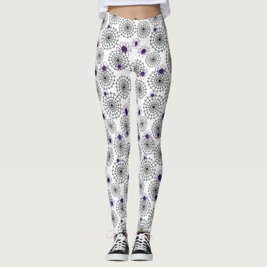 Leggings Spiderweb & araignées violettes Halloween Motif bl (Devant)
