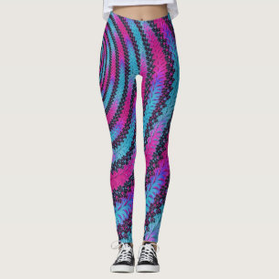 Leggings Spirale fractale magenta et cyan vibrant néon funk