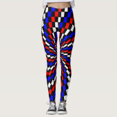 Leggings Spirale rouge blanc de Checker bleu par Kenneth Yo (Devant)