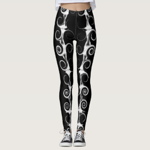 Leggings Spirales et perles Motif noir et blanc