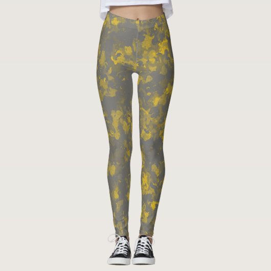 Leggings Splashes de peinture gris et jaune (Devant)