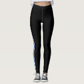 Leggings Sport Bleu Blanc Rayure Latérale Noir (Devant)