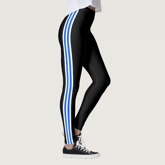 Leggings Sport Bleu Blanc Rayure Latérale Noir (Droite)