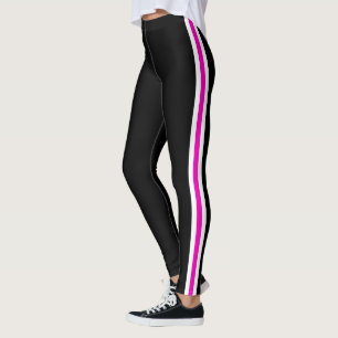 Leggings Sport Pignon rose et blanc côté bande noire