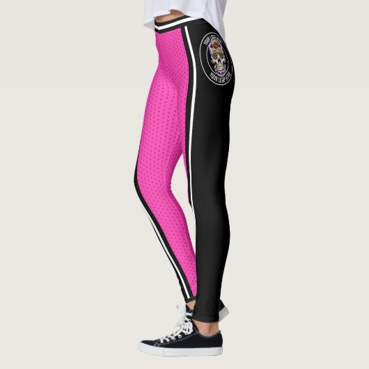 Leggings Sports pom-pom girl rose noir large rayé (Gauche)