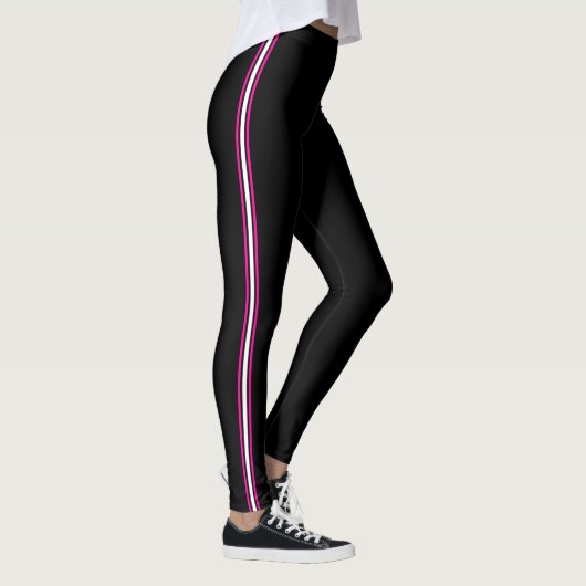 Leggings Sporty athlétique rayée rose chaud noir (Droite)
