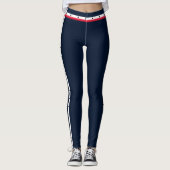 Leggings Sporty Side Stripe Mode Rouge Blanc ceinture marin (Devant)