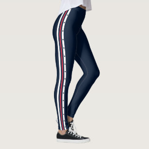 Leggings Sporty Side Stripe Mode Rouge Blanc Profond Marine