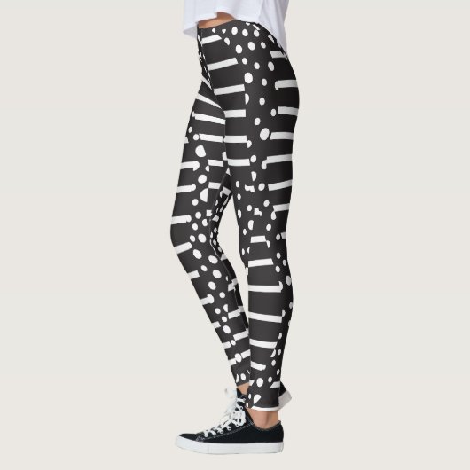 Leggings Spots et bandes 2 en blanc sur noir (Gauche)
