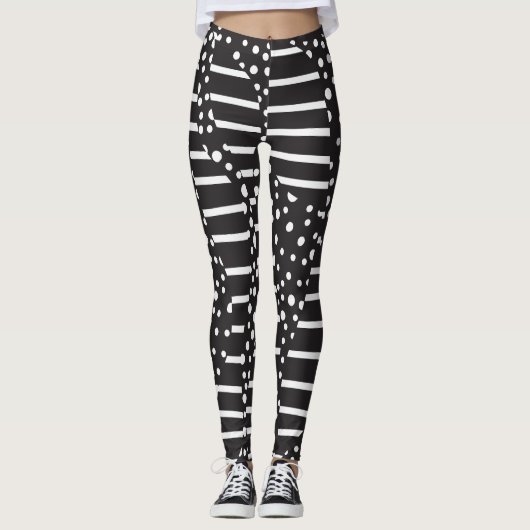 Leggings Spots et bandes 2 en blanc sur noir (Devant)