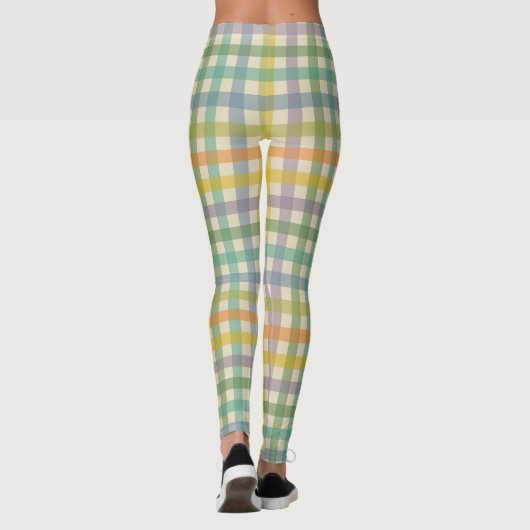 Leggings Spring Plaid Pattern in Orange Green and Brown (Dos)