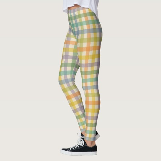 Leggings Spring Plaid Pattern in Orange Green and Brown (Gauche)