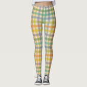 Leggings Spring Plaid Pattern in Orange Green and Brown (Devant)