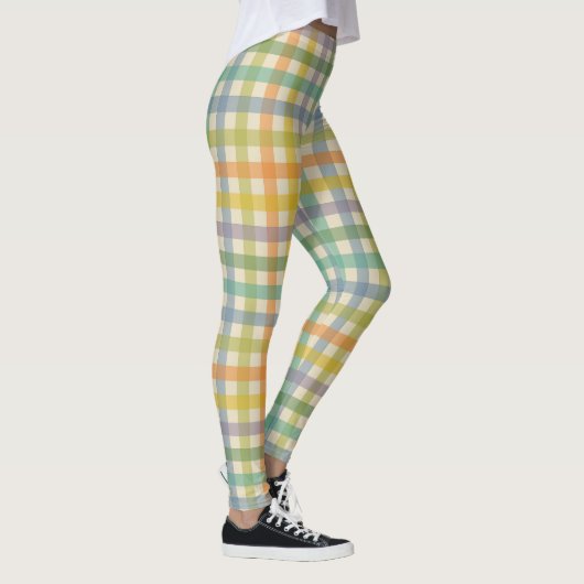 Leggings Spring Plaid Pattern in Orange Green and Brown (Droite)