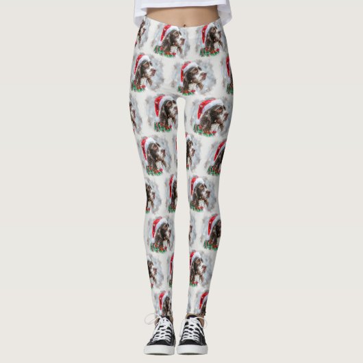 Leggings Springer Spaniel Chien Noël Festif (Devant)