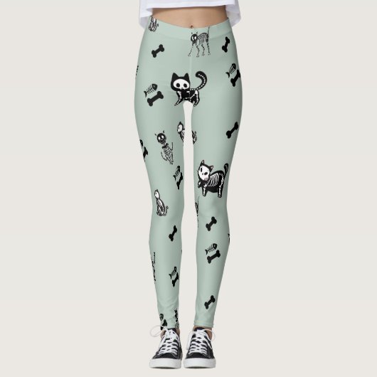 Leggings squelette de chat os de poisson (Devant)